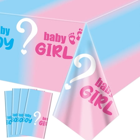 4Pcs Gender Reveal Tablecloth - Gender Reveal Table Decorations Rectangular Pink and Blue Table Cover for Baby Shower Decorations, Boy or Girl Gender Reveal Party Supplies, 51 x 86.6 Inch