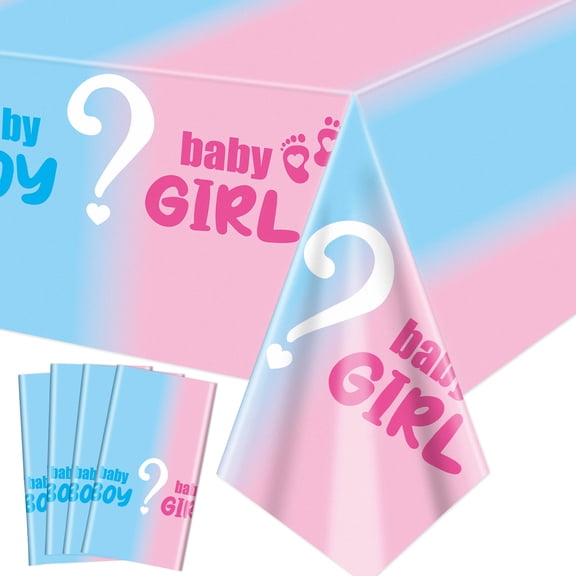 4Pcs Gender Reveal Tablecloth - Gender Reveal Table Decorations Rectangular Pink and Blue Table Cover for Baby Shower Decorations, Boy or Girl Gender Reveal Party Supplies, 51 x 86.6 Inch