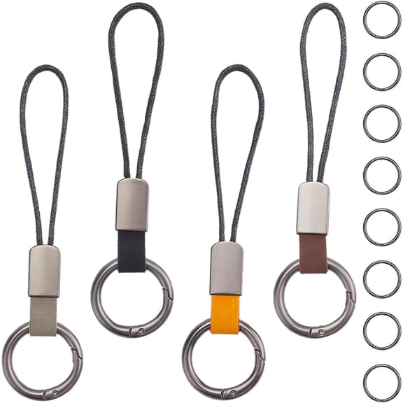 4Pcs Genuine Leather Keyring with Strap Short Lanyard Car Keychain Finger Ring Clips Connectors Adapter Connection Rope Strap for Small Electronic Devices MP3 Player Keys (Mixed Color) colorful