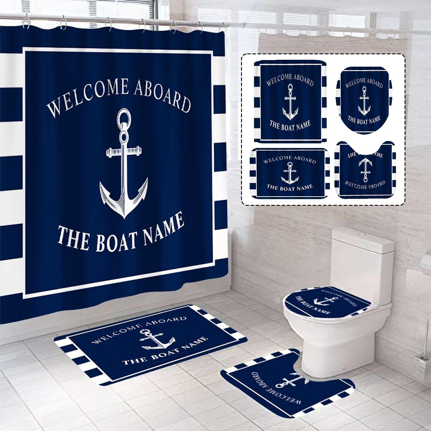 4Pcs Get Naked Shower Curtain Set with NonSlip Rugs and Toilet Lid