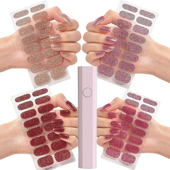 4Pcs Gewell Gel Nail Sticker - Gewell Gel Nail Sticker Kit with UV Light, Semicured Gel Nail Strips, DIY Gel Nail Stickers Kit, Vorist Gel Nail Stickers Starter Kit (#8,4Pcs)
