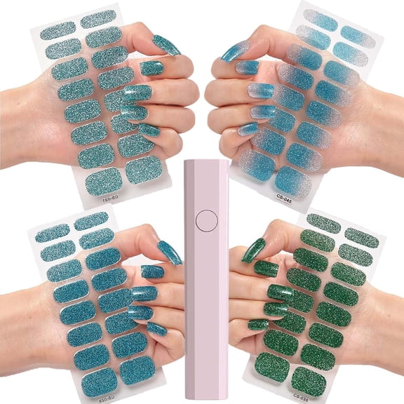4Pcs Gewell Gel Nail Sticker - Gewell Gel Nail Sticker Kit with UV Light, Semicured Gel Nail Strips, DIY Gel Nail Stickers Kit, Vorist Gel Nail Stickers Starter Kit (#9,4Pcs)