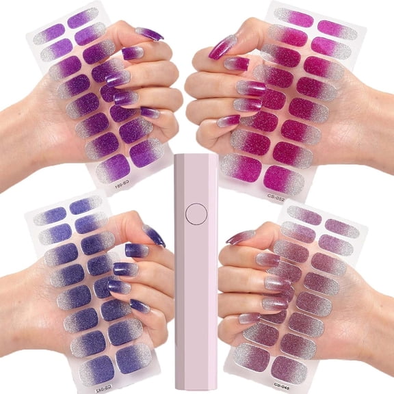 4Pcs Gewell Gel Nail Sticker - Gewell Gel Nail Sticker Kit with UV Light, Semicured Gel Nail Strips, DIY Gel Nail Stickers Kit, Vorist Gel Nail Stickers Starter Kit (#7,4Pcs)