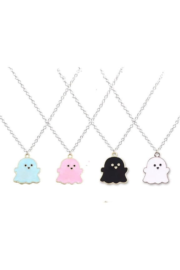 4Pcs Ghost Pendant Necklaces for Women Men Best Friend Lovely Ghost Enamel Charm Chokers Gift Couple Memorial Necklace Jewelry Gifts Costume Halloween