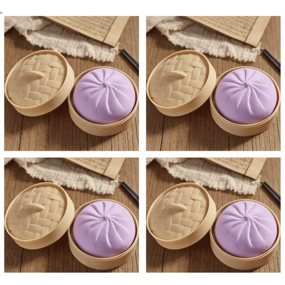 4Pcs Giant Glitter Dumpling, Jumbo Dumpling, Mystery Dumplings with Steamer Box, Soft Squeeze Decompression Dough Fun Gifts for Family and Friends Christmas, New Year, and Birthday Gifts,purple