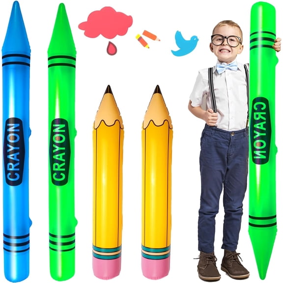 4Pcs Giant inflatable Pencil Balloons & Crayons Balloons for Back to School Classroom Decorations, Large Inflatable Party Supplies for Birthday Graduation Garden Room (style-2)
