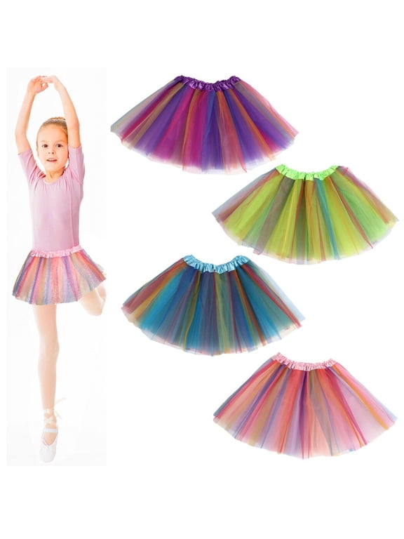 4Pcs Girls' Tutu Skirts, Princess Ballet Tutus, Rainbow Tutu Dresses for Age 3-8, 3-Layer Fluffy Tulle Dance Dresses