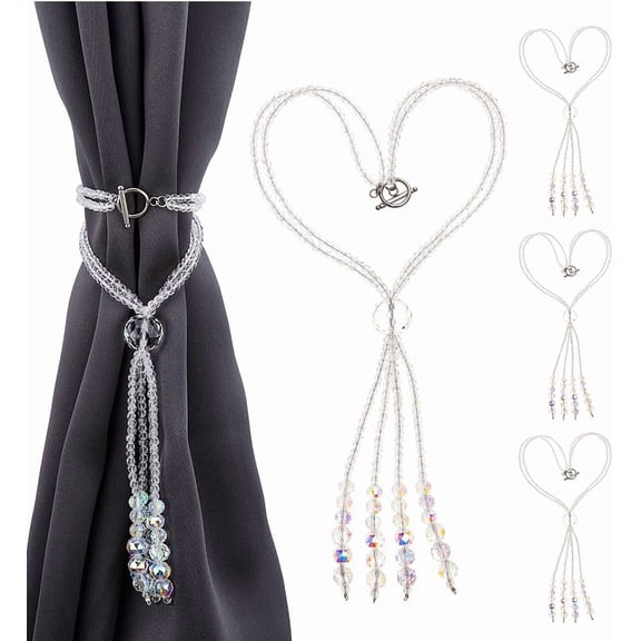 4Pcs Glass Curtain Tiebacks Clips Window Curtain Holdbacks with Alloy Toggle Clasps Clear 440mm handmade