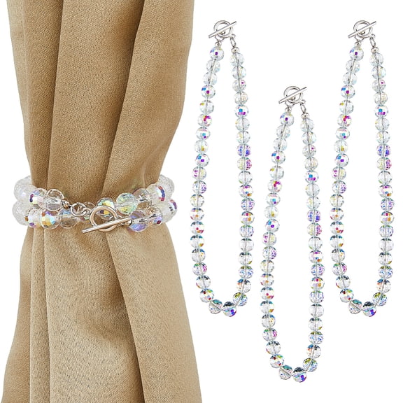 4Pcs Glass Curtain Tiebacks Clips Window Curtain Holdbacks with Alloy Toggle Clasps Clear AB 327mm