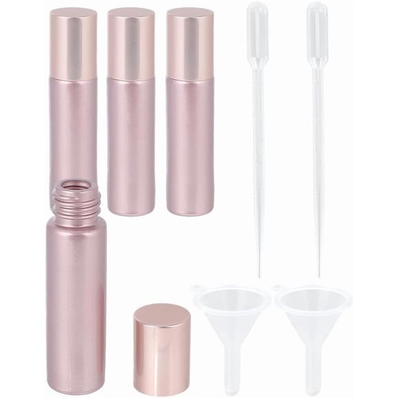 4Pcs Glass Essential Oil Roller Bottles with 2Pcs Plastic Dropper 2Pcs Funnel Hopper Pearl Pink 8.55x2cm Capacity: 10ml