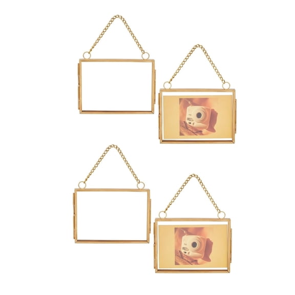 4Pcs Glass Frame Decor,3 Inch Double Glass Frame for Pressed Specimen,Brass Hanging Photo Frame Double Glass Frame with Chain for Wall Decor,Plant Specimen Display