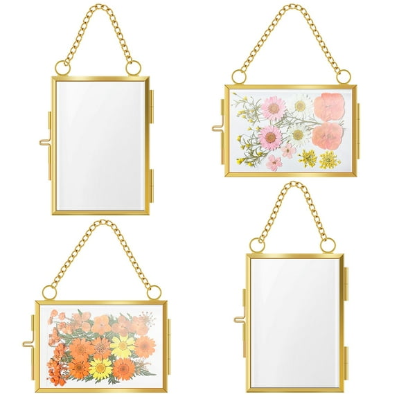 EUWBSSR 4Pcs Glass Pressed Flower Frames Hanging Flower Frames Beautiful Double Minimalist Clear Pressed Flower Frame for Home Wall Decor