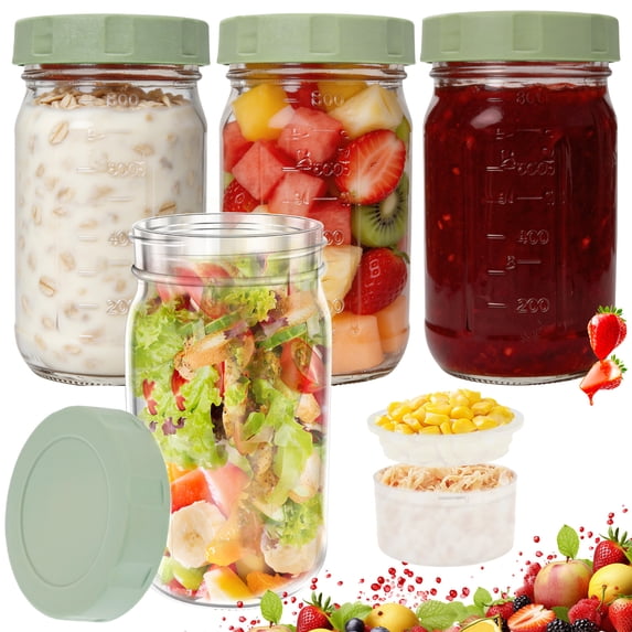 4Pcs Glass Salad Jar with Lid 800 ml Clear Salad Pod Container Portable ...