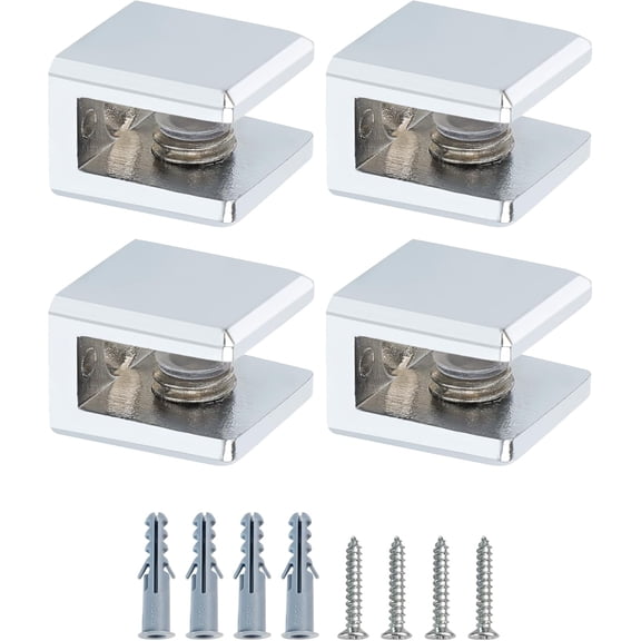 4Pcs Glass Shelf Brackets Adjustable, Heavy Duty Wall Mount Clamp Holder for Wood Glass Shelves, Polished Chrome Zinc Alloy (for 3-6mm Shelves)