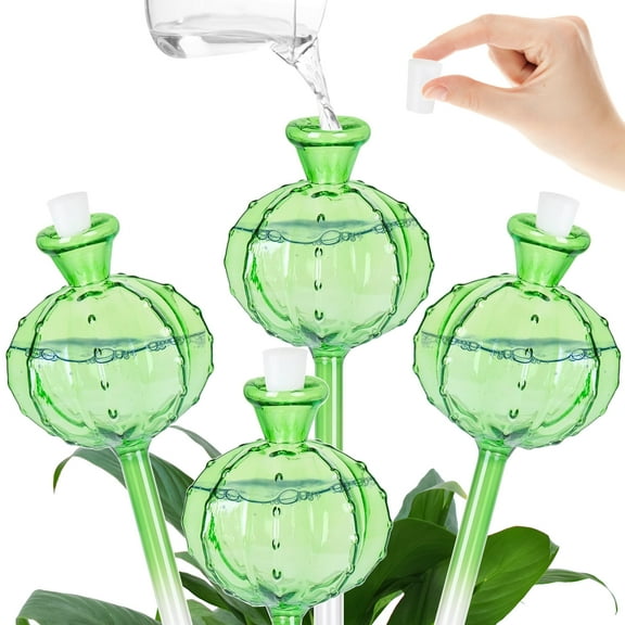 Rirool 4 Pcs Plant Watering Globes, 140ml Automatic Glass Watering Bulbs, Cactus Shaped Self Watering Device for Indoor Outdoor Plants, Garden Patio Decorative Green