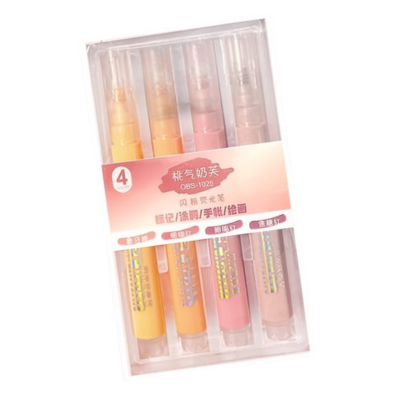 4Pcs Glittered Marker Chisel Tip Highlighter Pen 4MM Line Wide for Journaling