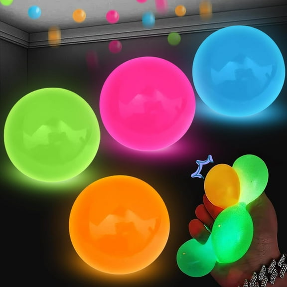 4Pcs Glow in The Dark Sticky Balls, Upgraded Sticky Balls for Ceiling, Stress Relief Ball, Party Favors ,Stress Balls for Adults(4pcs-L)