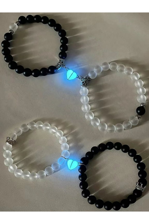 4Pcs Glow in the Dark Magnet Heart Lover Bracelet BFF Bracelets