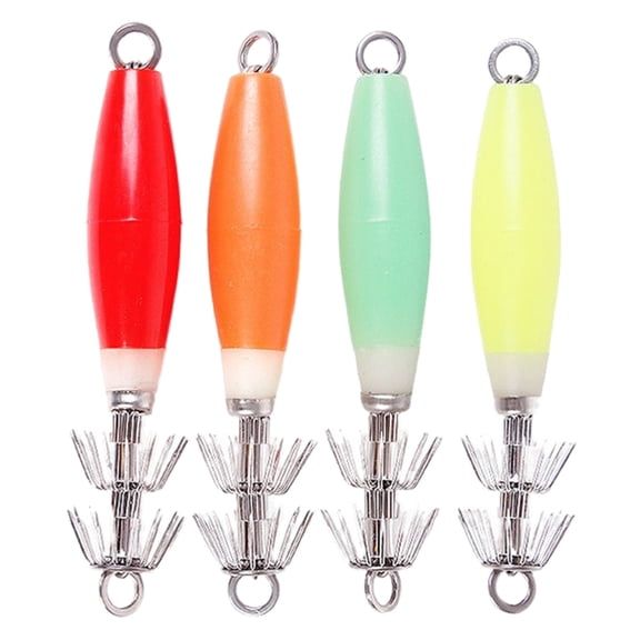 4Pcs Glowing Squid Jigs Hook Set Cuttlefish Sleeve Fishing Lures Baits Jigs Saltwater Fishing Lures Squid Fishing Hook