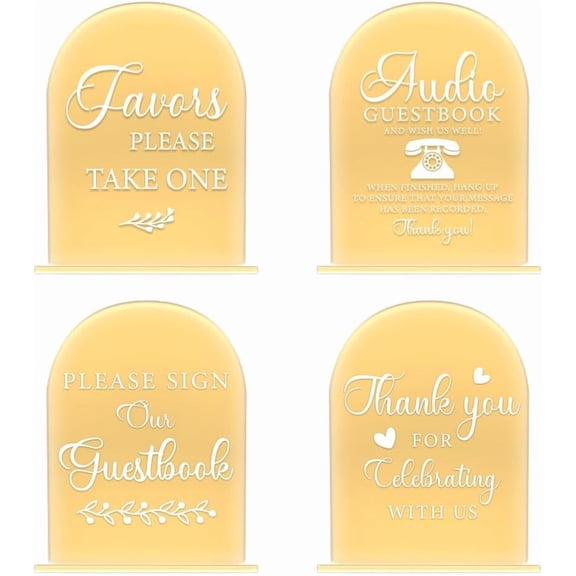 4Pcs Gold Acrylic Guest Book Sign Wedding Sign with Stand 5x7" Arch Acrylic Wedding Reception Sign Thank You for Celebrating with Sign Audio Guestbook Table Sign for Wedding Ceremony diy
