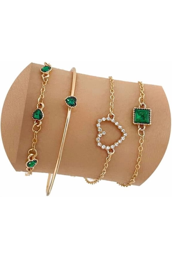 4Pcs Gold Bracelets Bangles Set for Women,Punk Layered Stackable Gold Bracelets Open Cuff Wrap Bangle Chain Anklets Trendy Jewelry