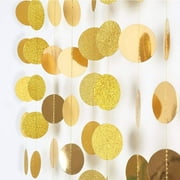 4Pcs Gold Circle Garland Gold Party Decorations Hanging Dot Banner Streamer Backdrop Decor Wedding Birthday Bday Bridal Baby Shower Bachelorette Ramadan EID Graduation New Year NY Party Supplies