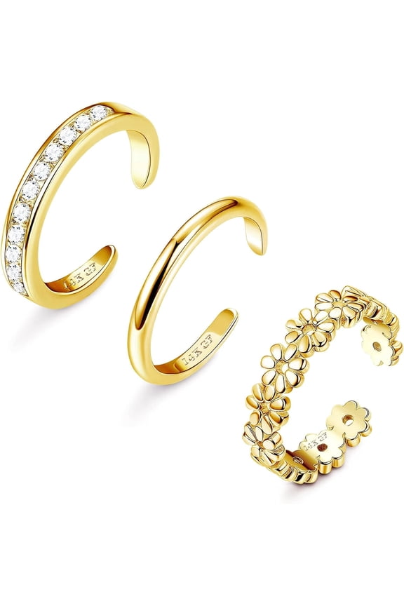 4Pcs Gold Filled Toe Rings for Women Non Tarnish Toe Ring Adjustable