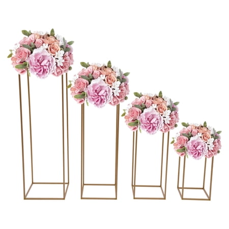 4Pcs Gold Metal Flower Stand Flower Holder Rectangular Rack for Wedding Table Centerpieces,Party Decorations