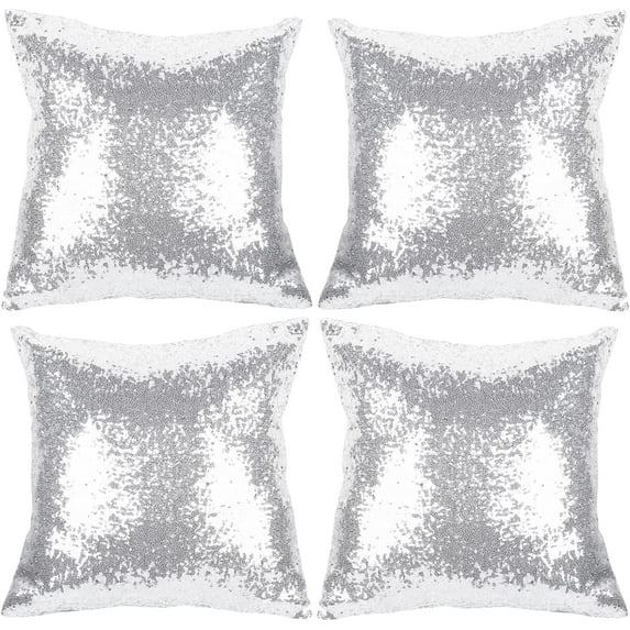 4Pcs Gold Silver Sequin Pillow Covers 18x18 Inches Shiny Luxury Decorative Cushion Cases Cover with Hidden Zipper Design for Home Décor - Perfect for Sofa, Bed, Living Room, and Party
