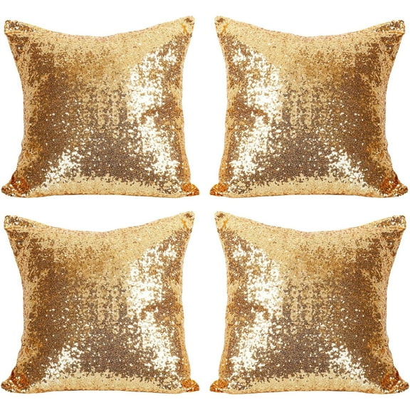 4Pcs Gold Silver Sequin Pillow Covers 18x18 Inches Shiny Luxury Decorative Cushion Cases with Hidden Zipper Design for Home Décor - Perfect for Sofa, Bed, Living Room, and Party