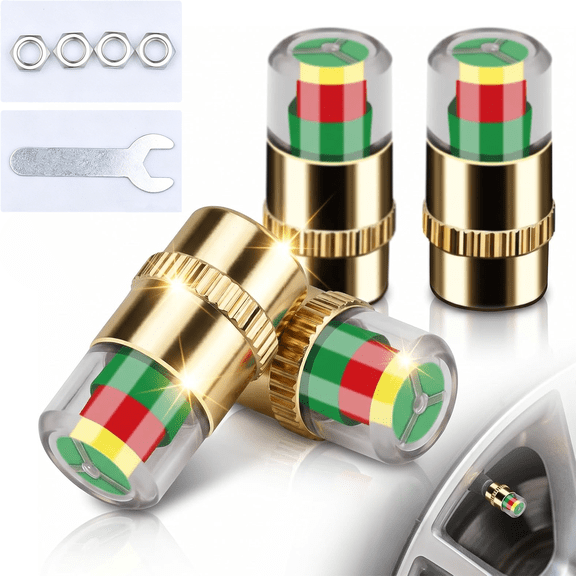 4Pcs Golden 2.2Bar 32PSI Car Tire Pressure Monitor Valve Stem Caps | Sensor Indicator 3 Color Eye Alert