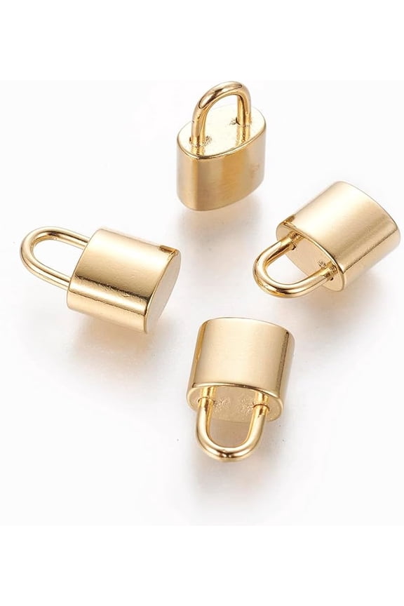 4Pcs Golden 304 Stainless Steel PadLock Charms 12.5x7.5x5mm Metal lock Pattern Charms Large Hole Pendants with 3x4.5mm Hole Perfect for Crafting and Accessories Gold