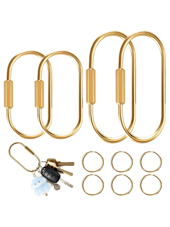 4 Pack Gold Brass Screw Lock Carabiner Keychain Clip, Key Organizer Rings for Purse Charms, Handbags, Keys, Dog Leash & Dog Tags