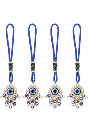 4Pcs Golden Hamsa Hand Amulet Car Pendant Miriam Hanging Ornament with Rope Decoration Lucky Charms Protection Alloy Enamel Accessories Gift