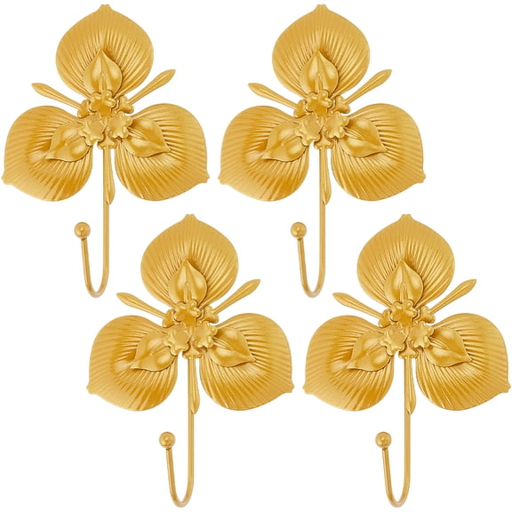 4Pcs Golden Single Hooks 3D Flower Heavy Duty Room Wall Mounted Metal Iron Retro Farmhouse Boho Decorative Coat Hooks DIY