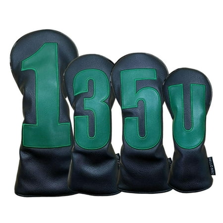 4Pcs Golf Club Head Covers Long Neck Fleece Lined Golf Club Covers Protector Black