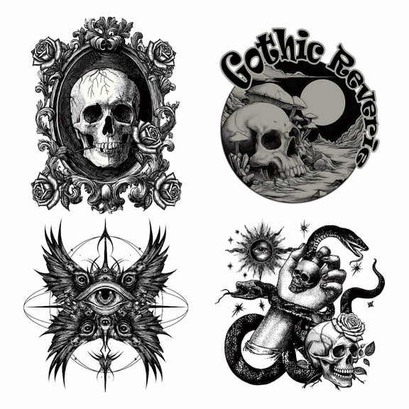 4Pcs Gothic Heat Transfer Stickers Winged Eye Snake Hand Iron on Transfers Iron on Patches Stickers Washable Sticker Paper