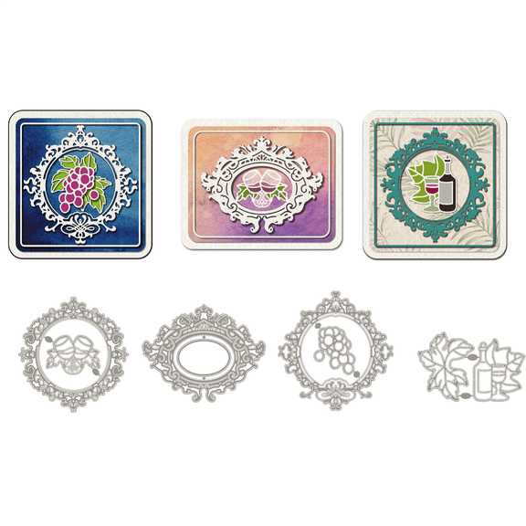 4Pcs Grape Wine Metal Cutting Dies Grape Wine Goblet Carbon Steel Cut Stencils for Paper Card Making Metal Embossing Template Scrapbooking