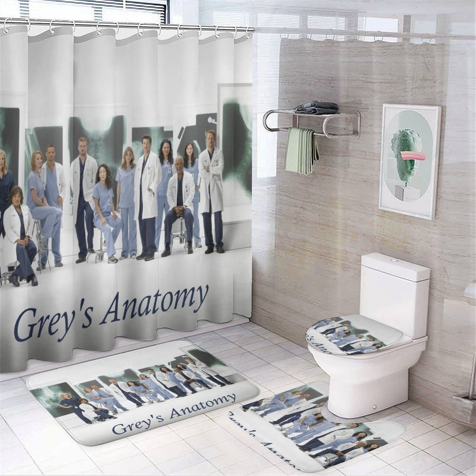 4Pcs Greys Anatomy Shower Curtain Sets for Bathroom Cartoon Shower