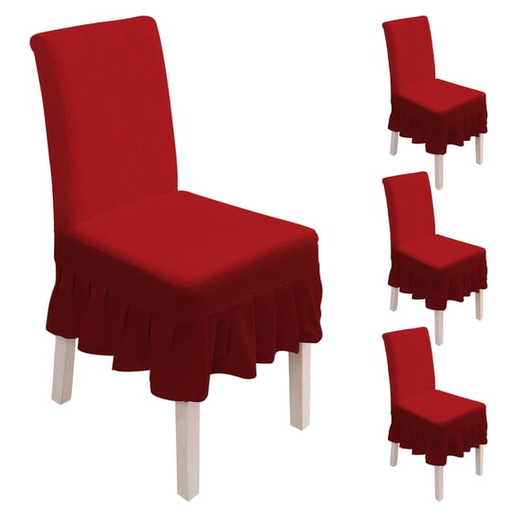 4Pcs Grid Pattern Dining Chair Slipcover With Skirt Soft Waterproof Dining Chair Covers Stretch Hem Dining Room Chair Covers for Kitchen Wedding Party Banquet