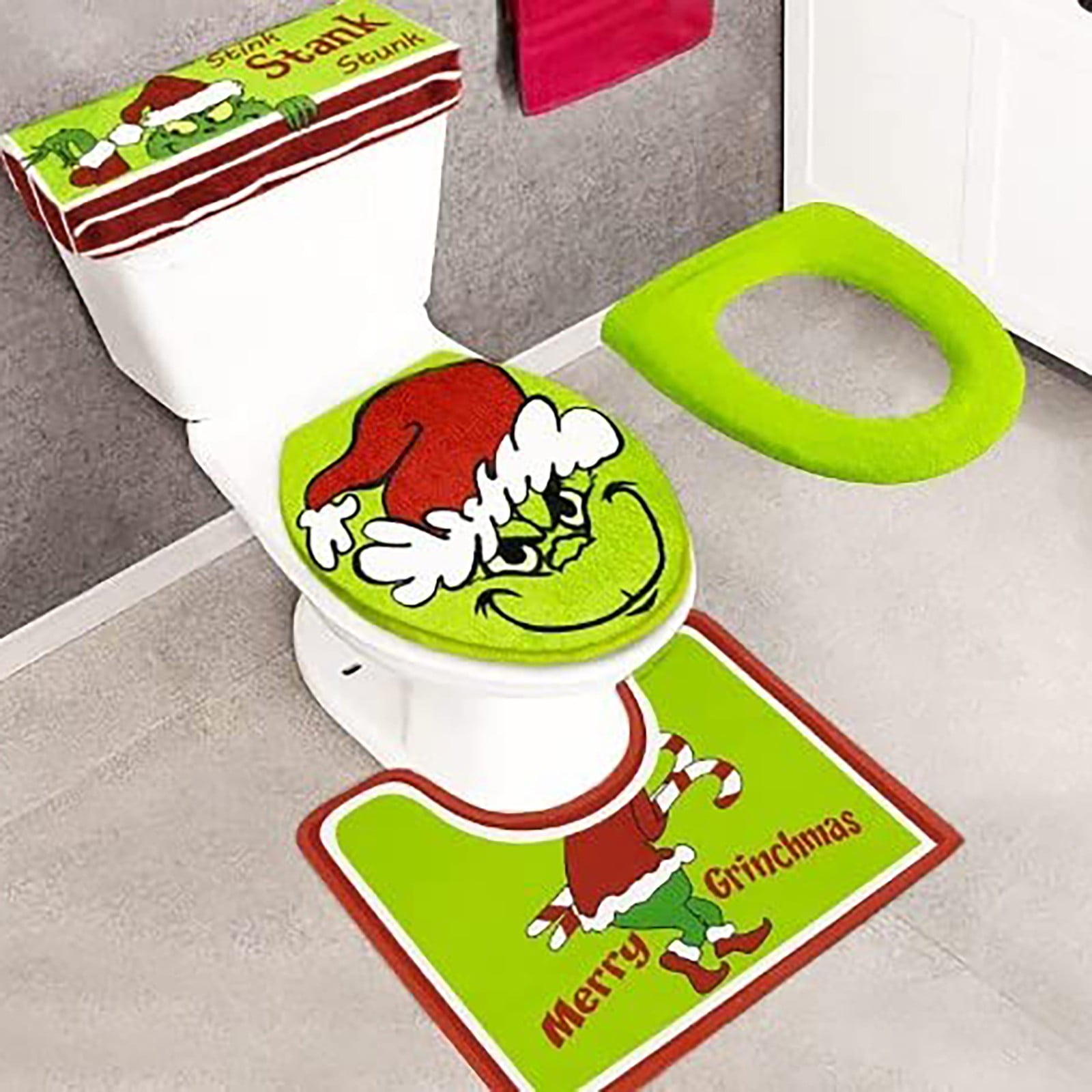 4Pcs Grinch Christmas Bathroom Set, Grinch Christmas Shower Curtain Set