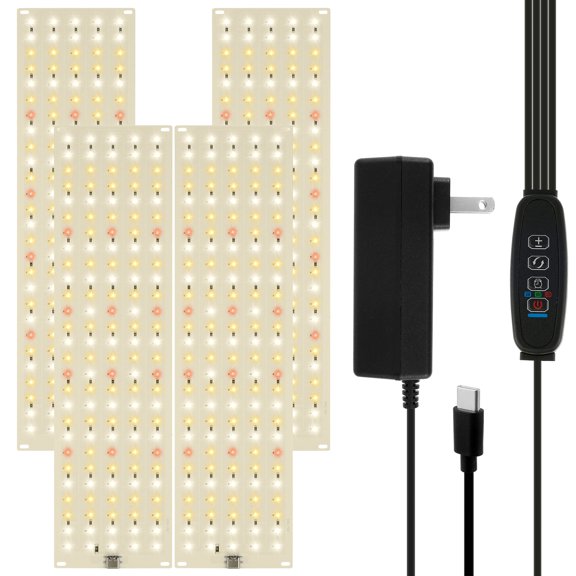 4Pcs Grow Light Ultra-Thin Panel Full Spectrum Grow Light Adjustable Brightness Plant Grow Lamp Easy to Install Grow Light Lamp 20W Plant Light with 24H Cycle and 3H/9H/12H Timer for Cabinet Plant
