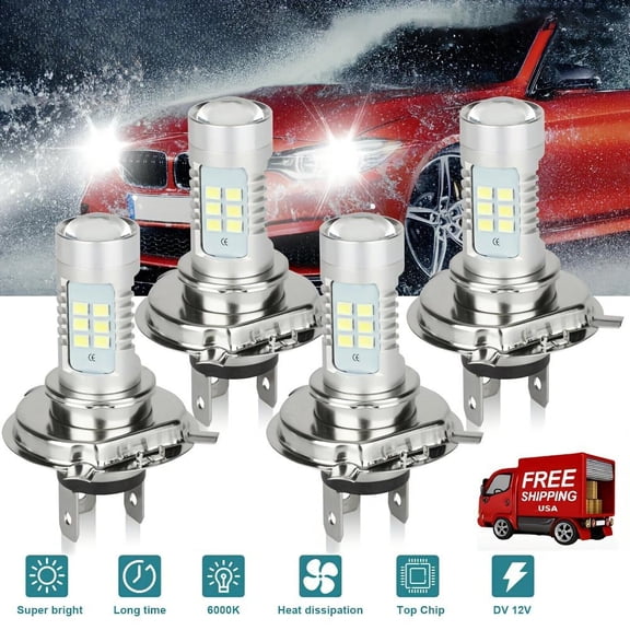 4Pcs H4 Cool White LED Headlight HB2 9003 360 °     Lighting 6000K Bright Light Bulbs Led Chips Car Exterior Lighting