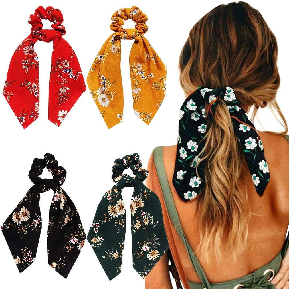 4Pcs Hair Scrunchies Chiffon Scarf Hair Ties Elastic Hair  display picture 2