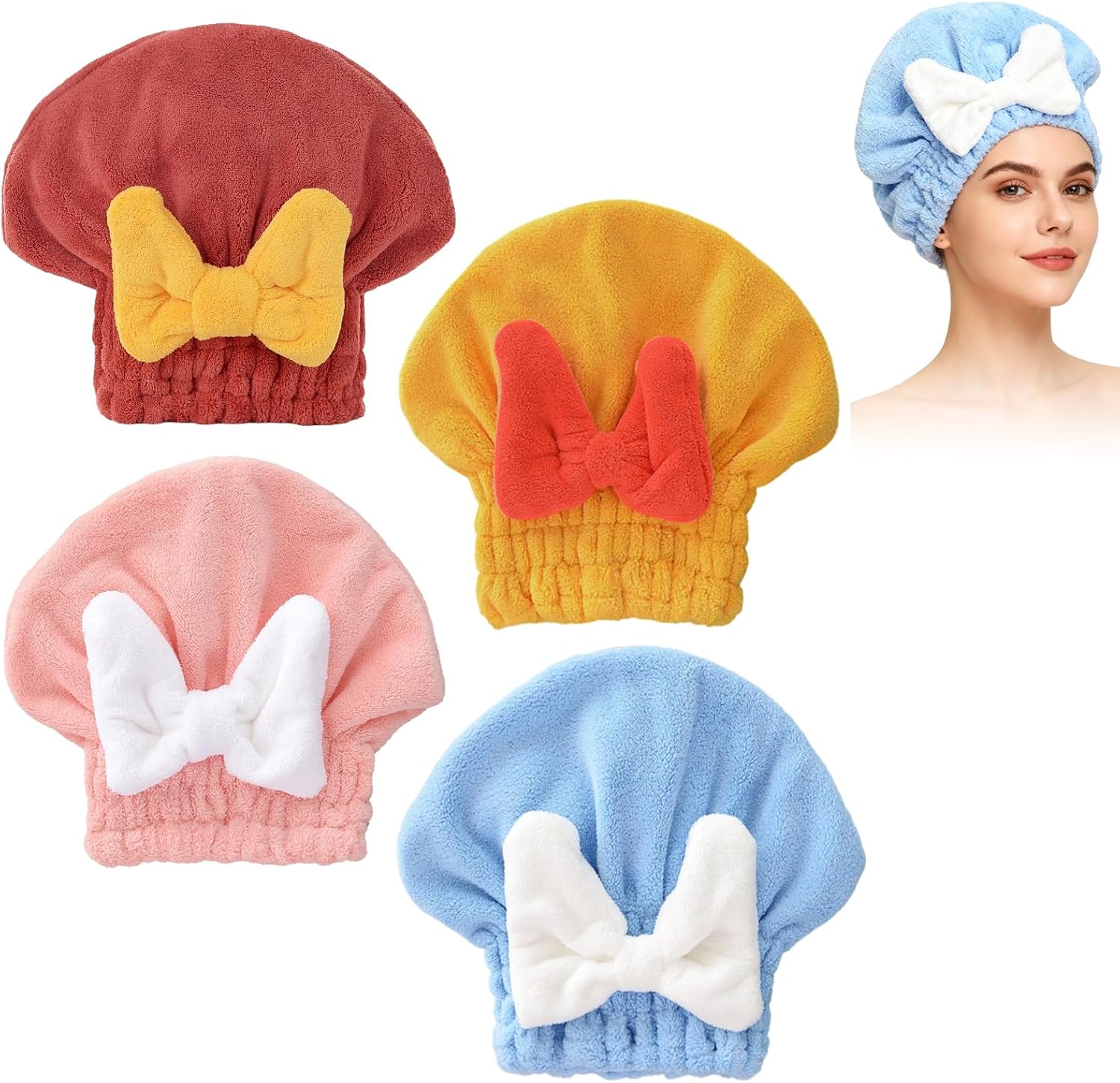 4Pcs Hair Towel Wrap for Women, Super Absorbent Microfiber Hair Towel ...