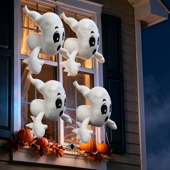 4 Pcs 22.5" Halloween Ghost Window Crasher – Scary Specter Jumper with Suction Cups, Outdoor Indoor Yard Decor