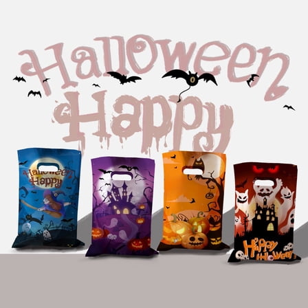 4Pcs Halloween Candy Bags Large Trick-or-Treat Bags with Handle Plastic Gift Bag Party Favor Supplies for Halloween Party Favor