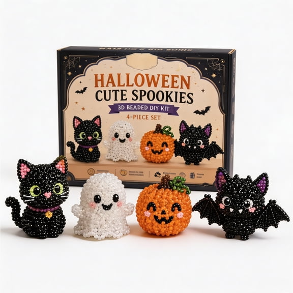 4Pcs Halloween Cute Mini Beaded Ornaments DIY Series Set, Crafts for Household Indoor Decoration and Festive Atmosphere Scene Arrangement
