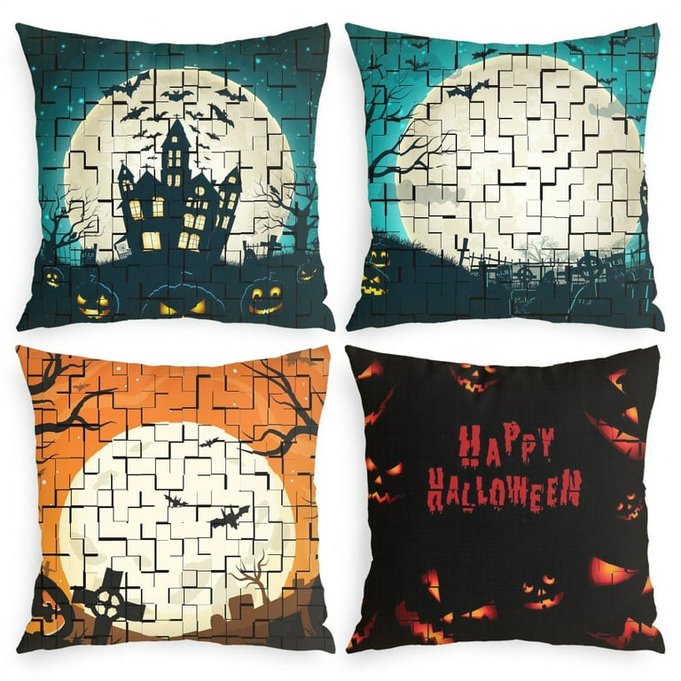 4Pcs Halloween Decorative Pillow Case Vintage Skeleton Magic