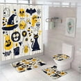 thumbnail image 1 of 4Pcs Halloween Pumpkin Castle Shower Curtain Set With Non-Slip Rug Toilet Lid Cover Bath Mat Moon Night Bat Candy Bathroom Decor, 1 of 5